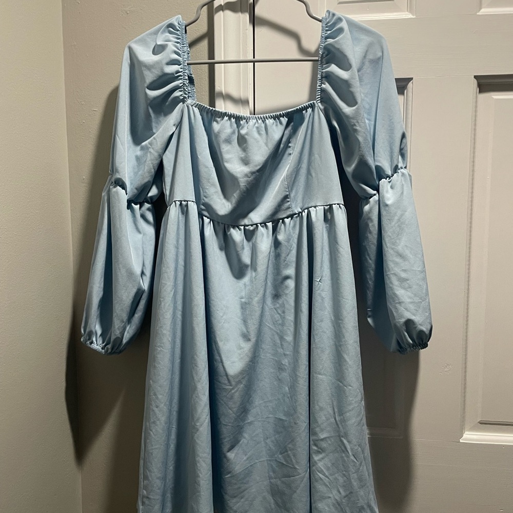 Light Blue Puff Sleeve Dress